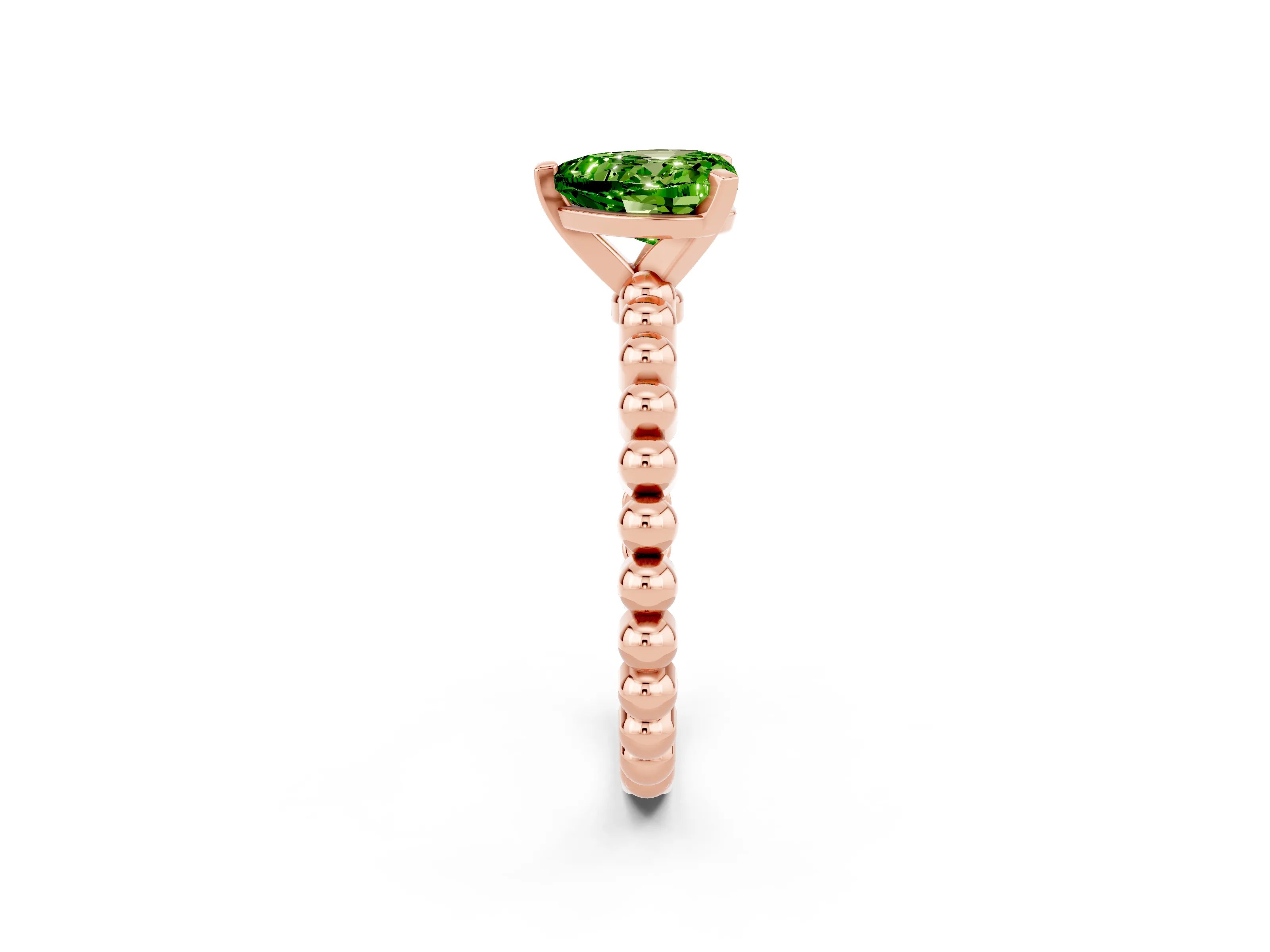 Rose gold Heart Cut Peridot Solitaire Ring with Beaded Band and Prong Setting_2
