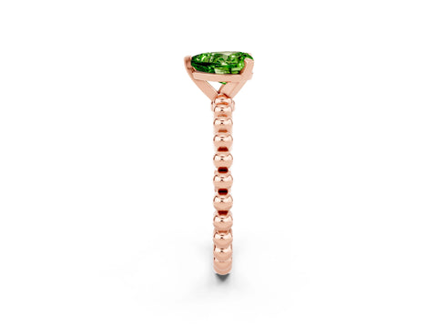 Rose gold Heart Cut Peridot Solitaire Ring with Beaded Band and Prong Setting_2