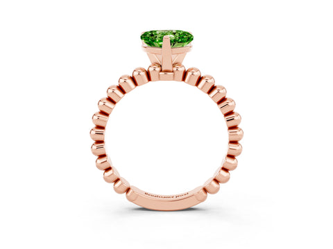 Rose gold Heart Cut Peridot Solitaire Ring with Beaded Band and Prong Setting_3