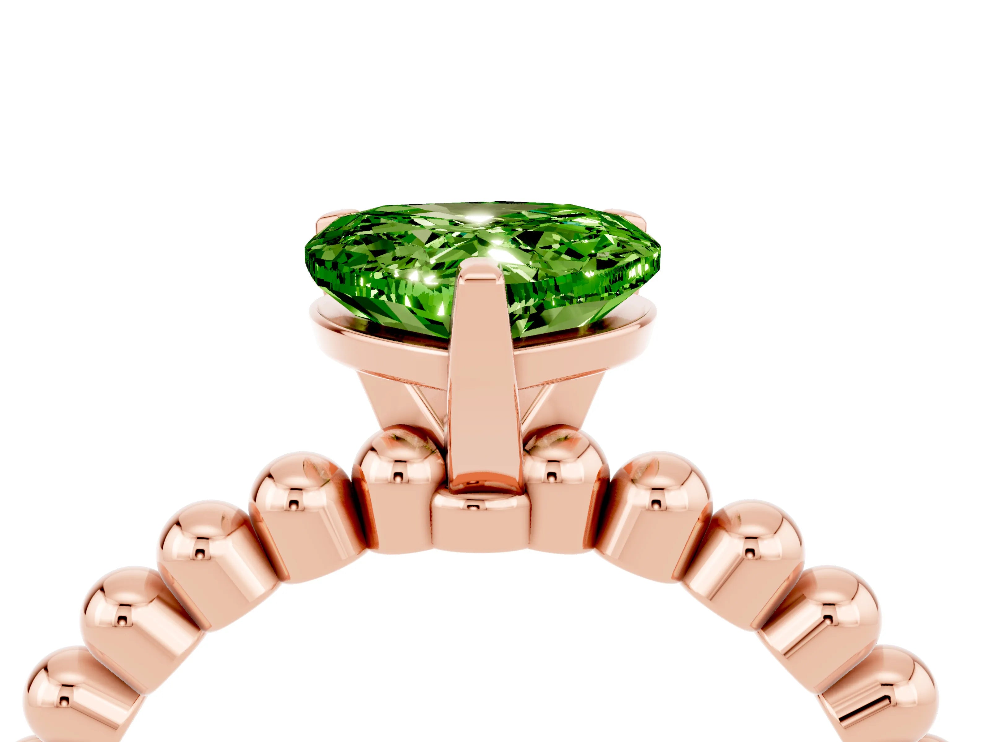Rose gold Heart Cut Peridot Solitaire Ring with Beaded Band and Prong Setting_4
