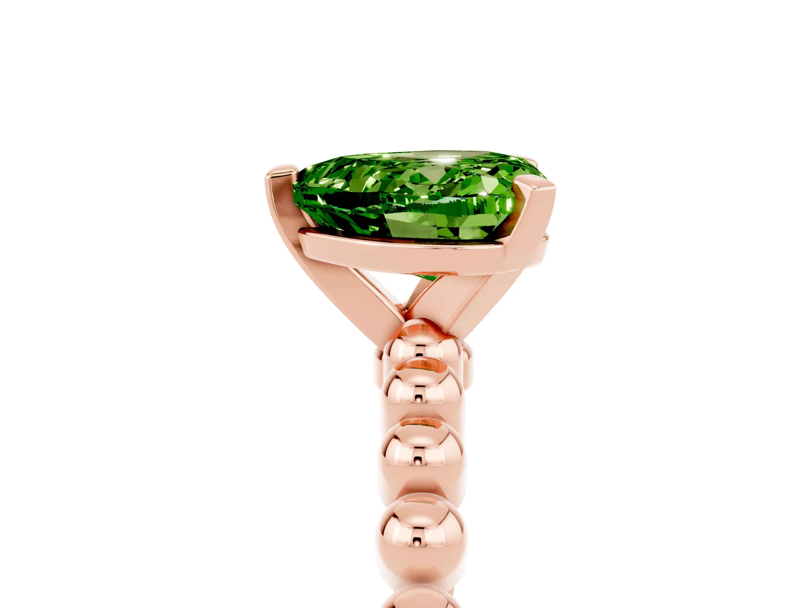 Rose gold Heart Cut Peridot Solitaire Ring with Beaded Band and Prong Setting_5