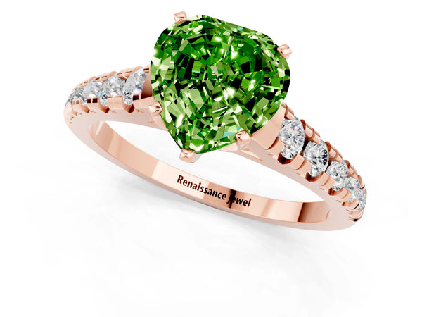 Rose gold Heart Cut Peridot Cathedral Solitaire Ring with Round  Pavé Band