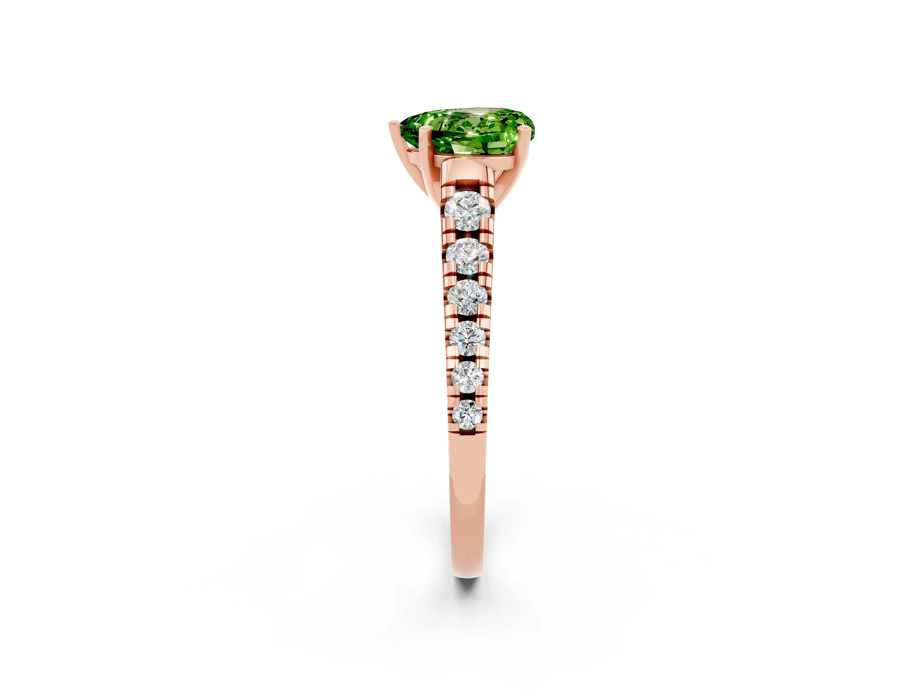 Rose gold Heart Cut Peridot Solitaire Ring with Cathedral Setting and Pavé Band_2