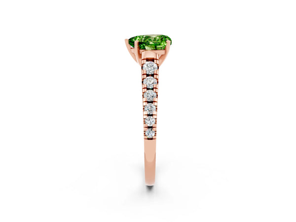 Rose gold Heart Cut Peridot Cathedral Solitaire Ring with Round  Pavé Band