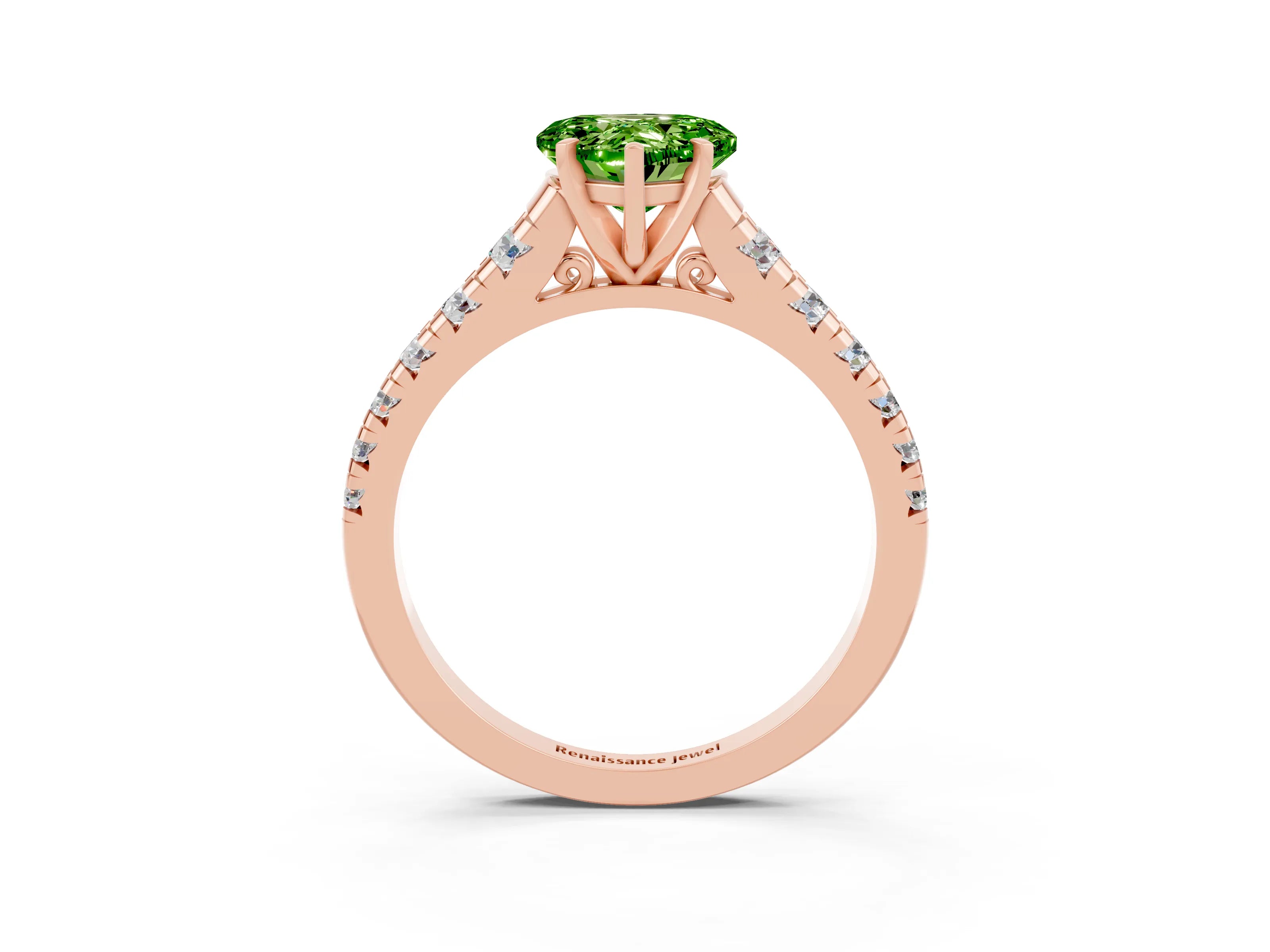 Rose gold Heart Cut Peridot Solitaire Ring with Cathedral Setting and Pavé Band_3