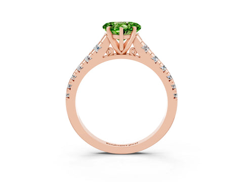 Rose gold Heart Cut Peridot Solitaire Ring with Cathedral Setting and Pavé Band_3