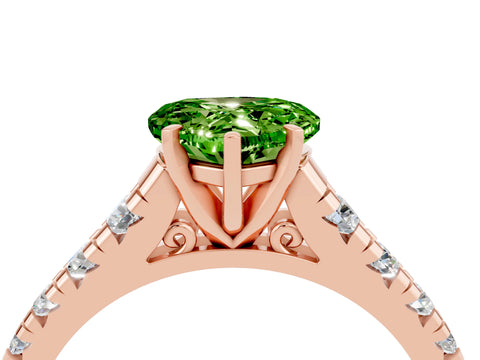 Rose gold Heart Cut Peridot Solitaire Ring with Cathedral Setting and Pavé Band_4