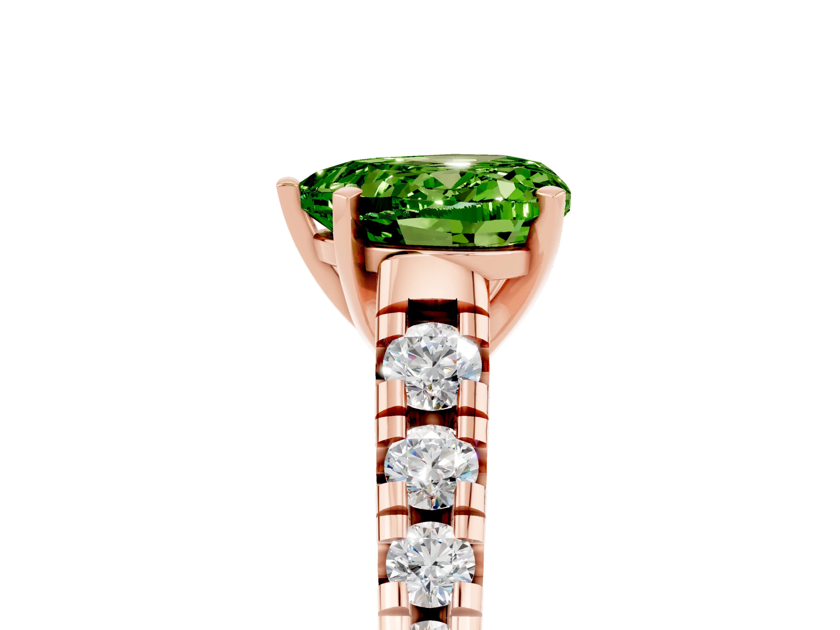 Rose gold Heart Cut Peridot Solitaire Ring with Cathedral Setting and Pavé Band_5