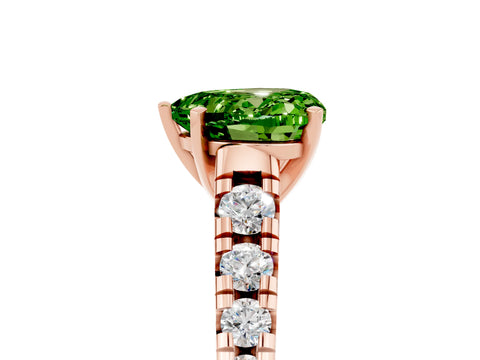 Rose gold Heart Cut Peridot Solitaire Ring with Cathedral Setting and Pavé Band_5