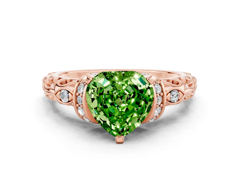 Rose gold Heart Cut Peridot Solitaire Ring with Filigree Band and Four-Prong Setting_24