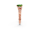 Rose gold Heart Cut Peridot Solitaire Ring with Filigree Band and Four-Prong Setting_26