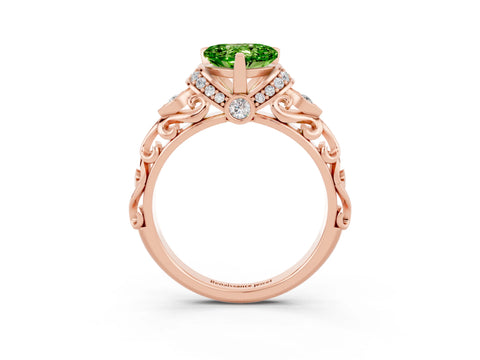 Rose gold Heart Cut Peridot Solitaire Ring with Filigree Band and Four-Prong Setting_27