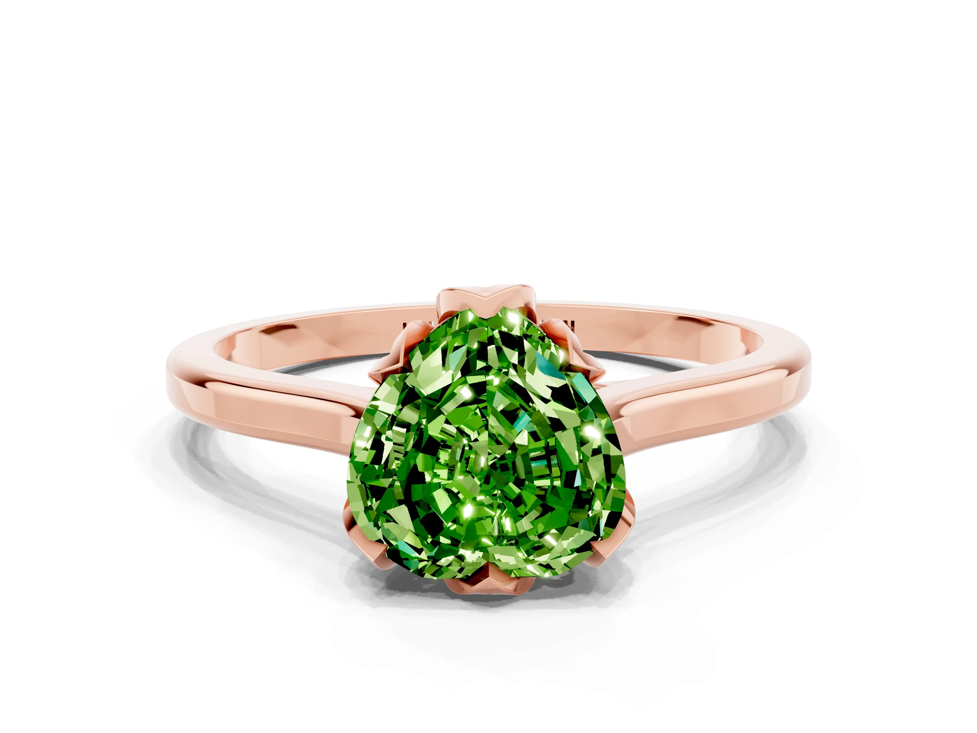 Rose gold Heart Cut Peridot Solitaire Ring with Flower Prong Setting and Classic Band_12