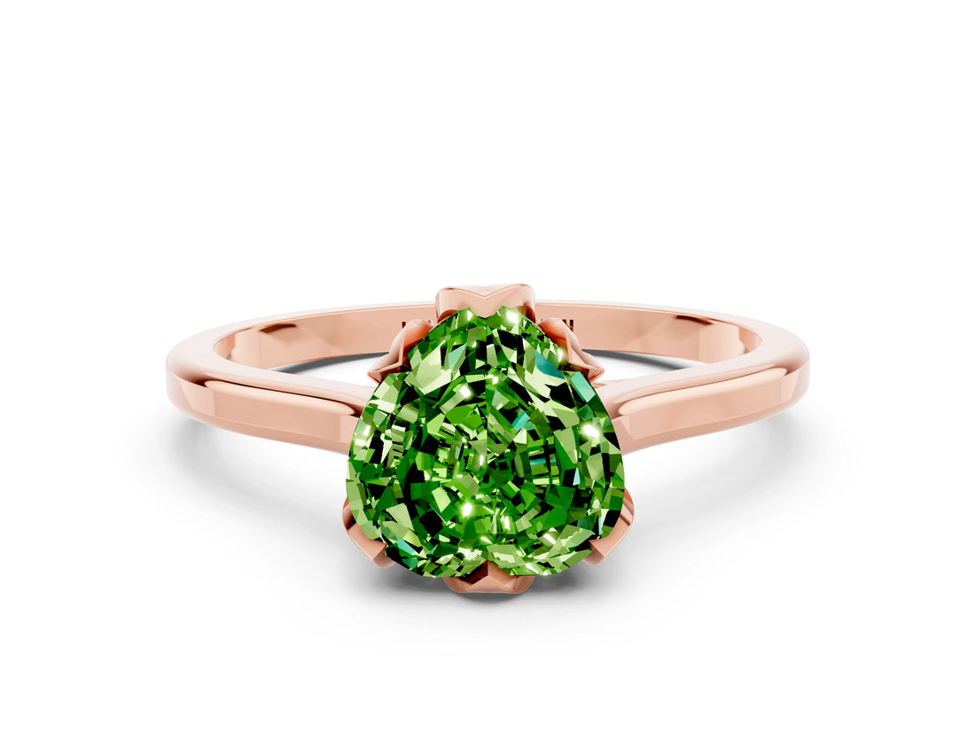Rose gold Heart Cut Peridot Solitaire Ring with Flower Prong Setting and Classic Band_12
