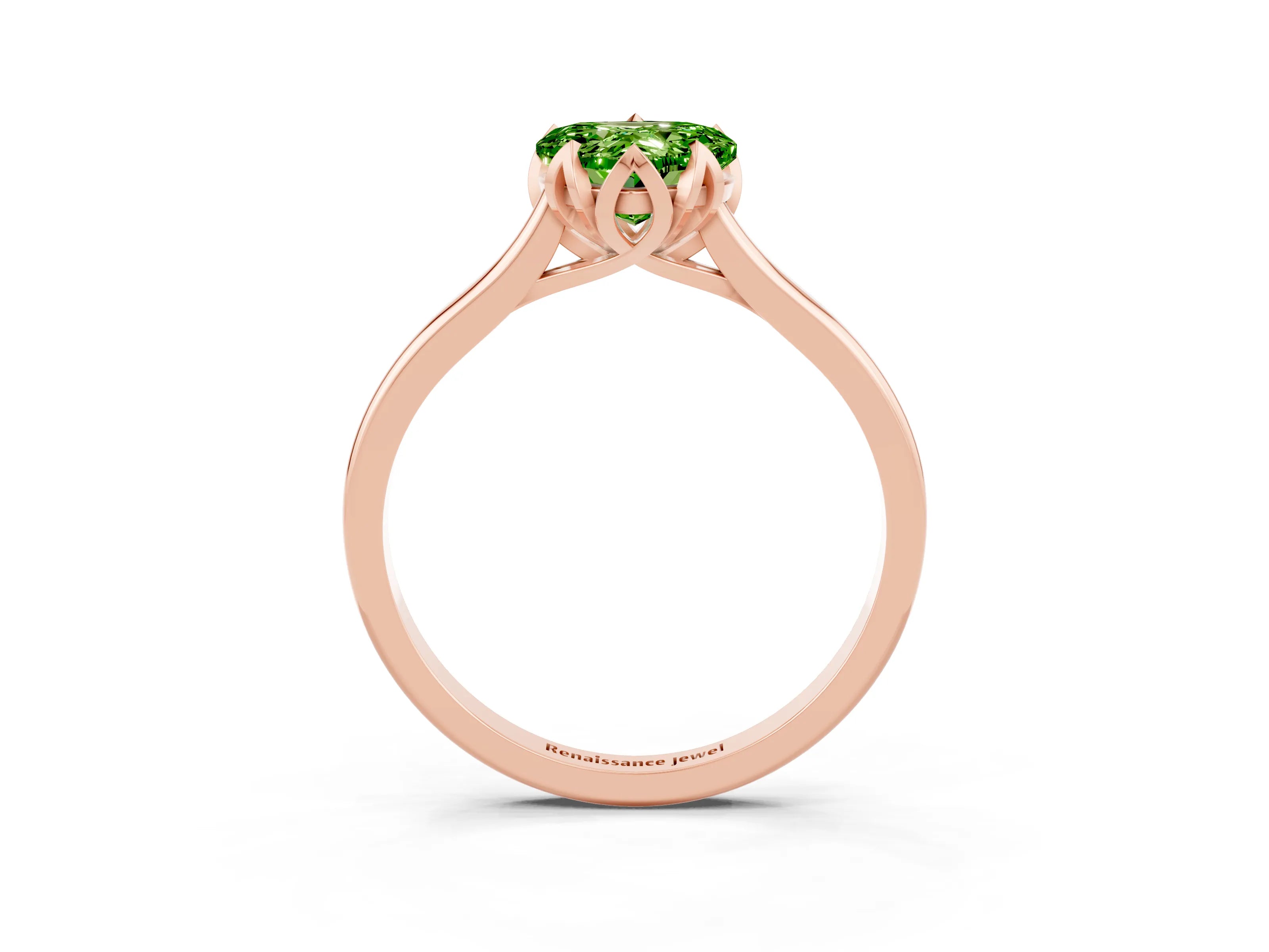 Rose gold Heart Cut Peridot Solitaire Ring with Flower Prong Setting and Classic Band_15