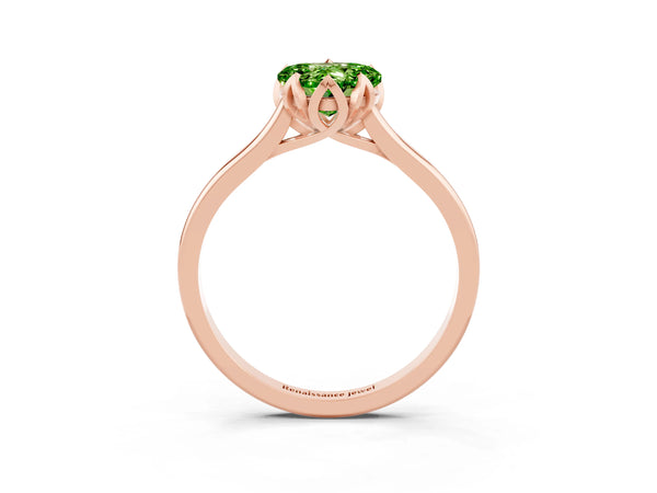 Rose gold Heart Cut Peridot Solitaire Ring with Flower Prong Setting and Classic Band