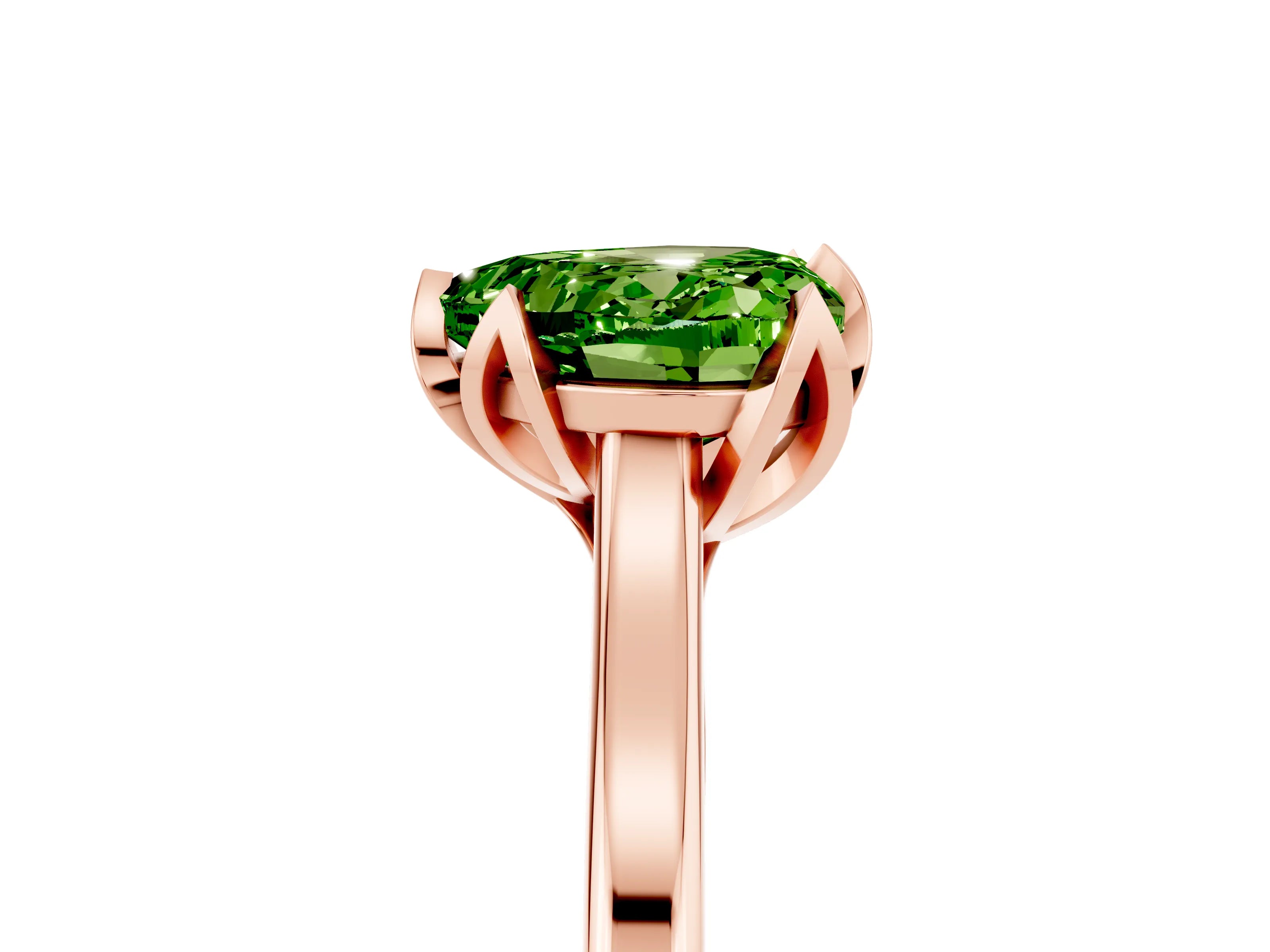 Rose gold Heart Cut Peridot Solitaire Ring with Flower Prong Setting and Classic Band_17