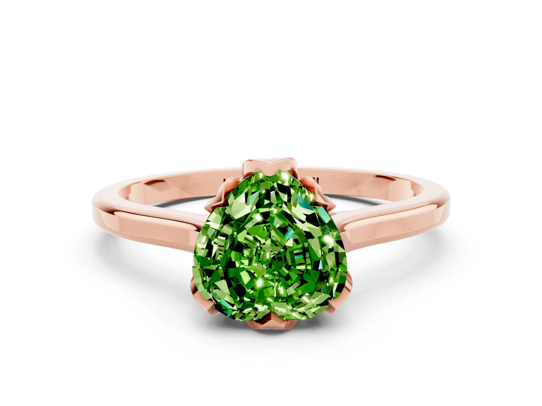 Rose gold Heart Cut Peridot Solitaire Ring with Flower Prong Setting and Classic Band_36