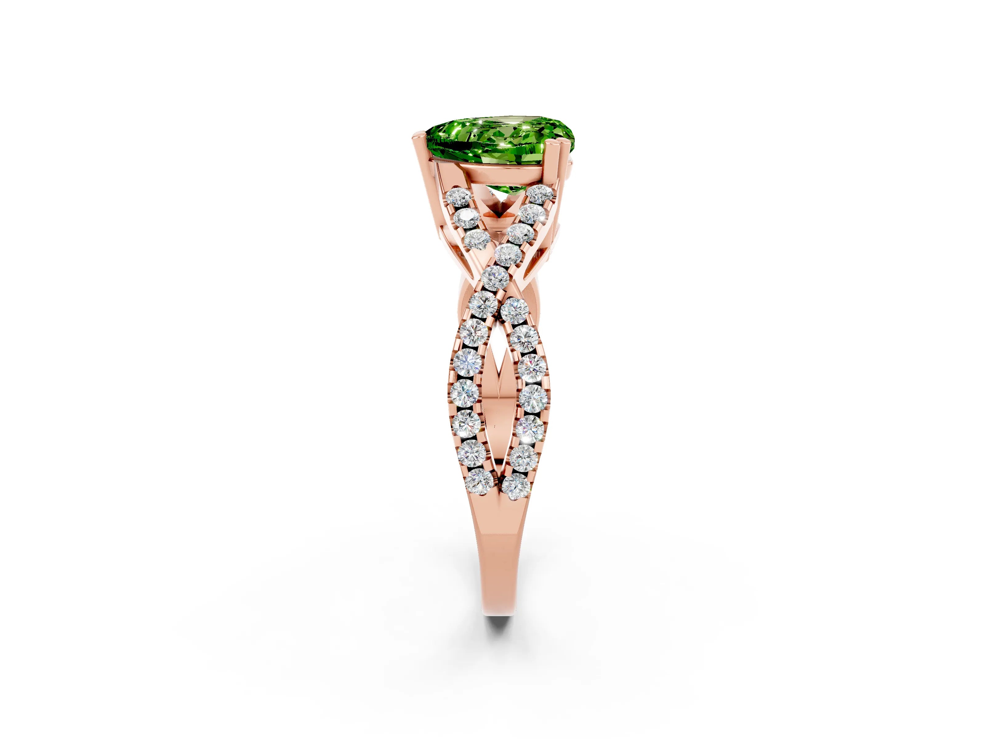 Rose gold Heart Cut Peridot Solitaire Ring with Four-Prong Setting and Twisted Pavé Band_2