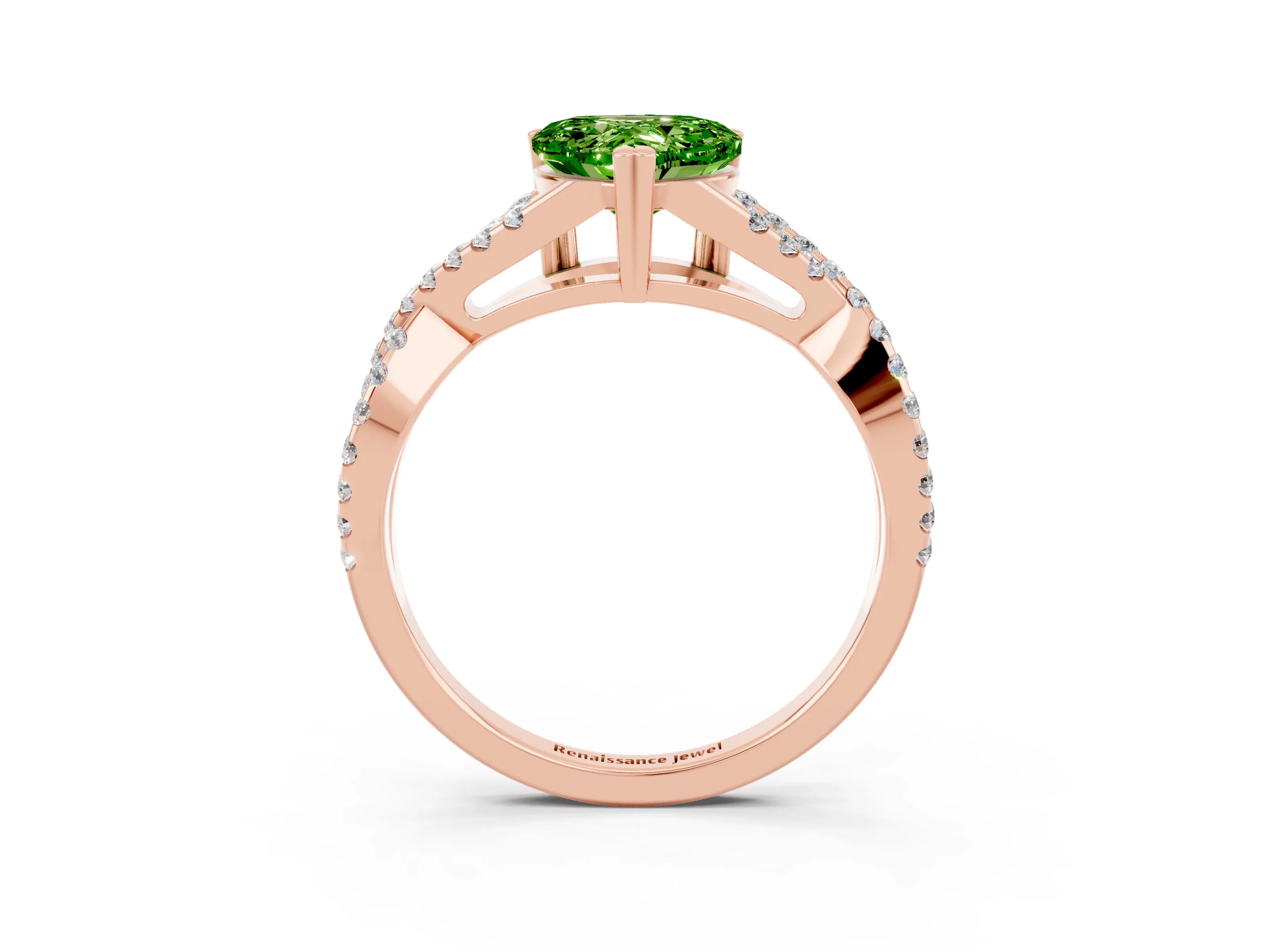 Rose gold Heart Cut Peridot Solitaire Ring with Four-Prong Setting and Twisted Pavé Band_3