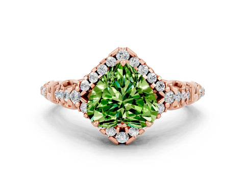 Rose gold Heart Cut Peridot Solitaire Ring with Hidden Halo and Pavé Band_12