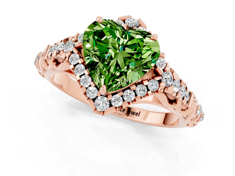 Rose gold Heart Cut Peridot Solitaire Ring with Hidden Halo and Pavé Band_13