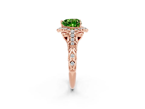 Rose gold Heart Cut Peridot Solitaire Ring with Hidden Halo and Pavé Band_14