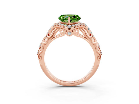 Rose gold Heart Cut Peridot Solitaire Ring with Hidden Halo and Pavé Band_15