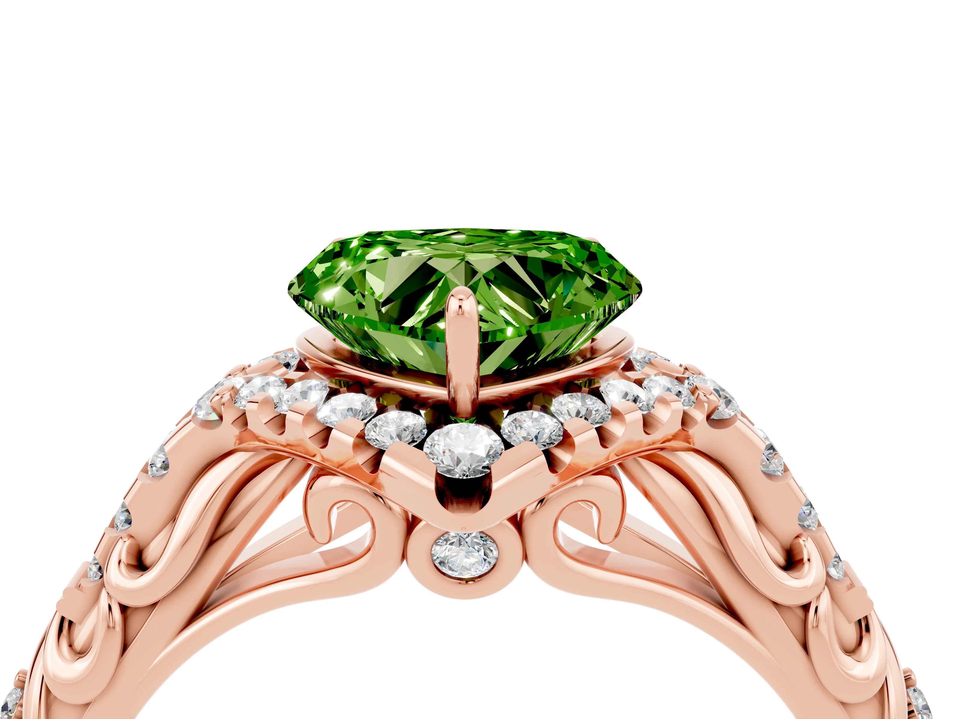 Rose gold Heart Cut Peridot Solitaire Ring with Hidden Halo and Pavé Band_16