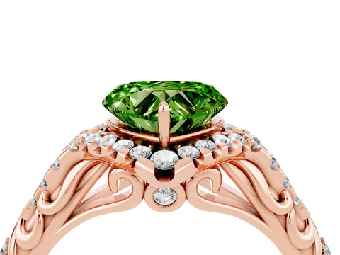 Rose gold Heart Cut Peridot Solitaire Ring with Hidden Halo and Pavé Band_16