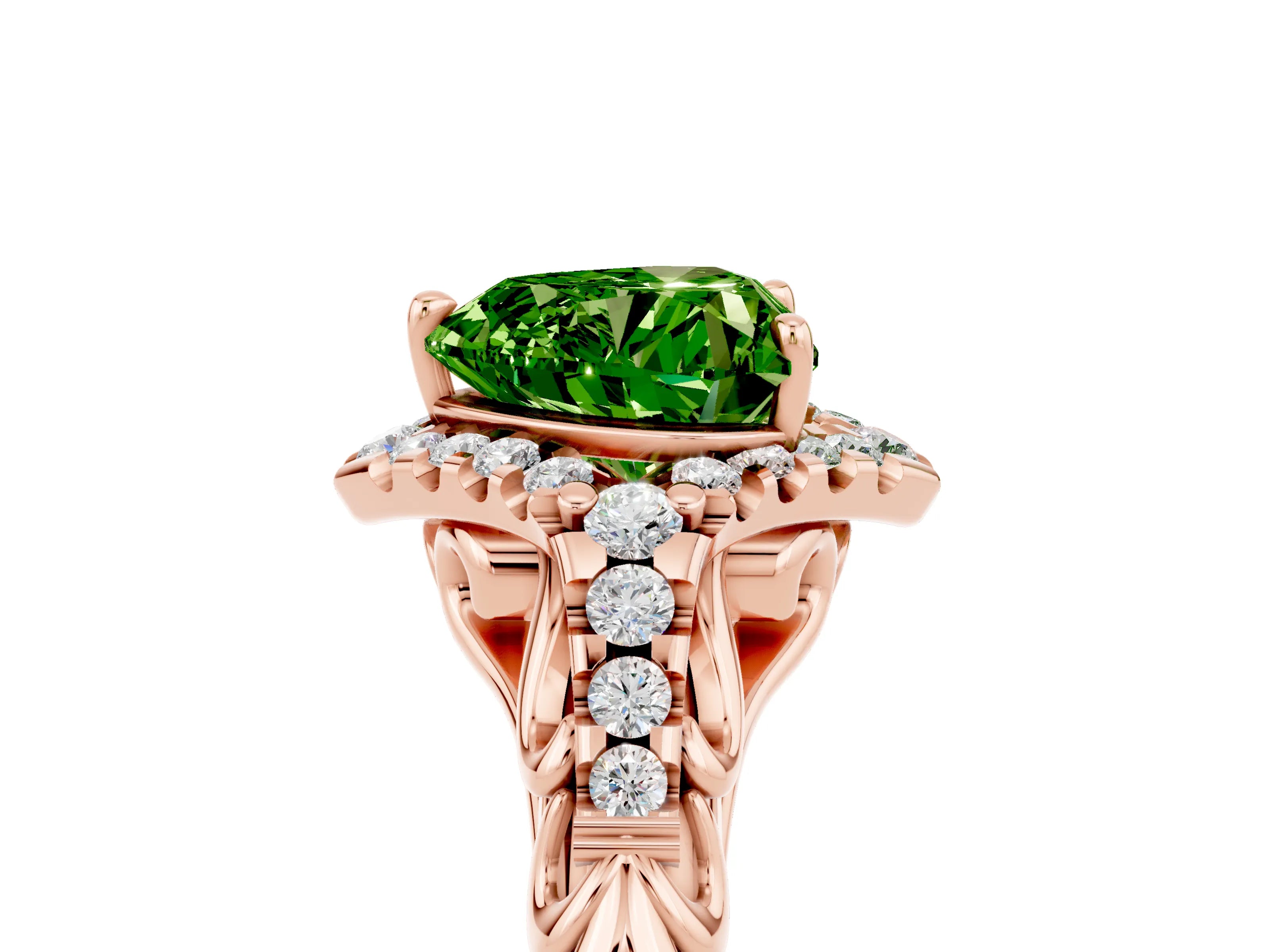 Rose gold Heart Cut Peridot Solitaire Ring with Hidden Halo and Pavé Band_17