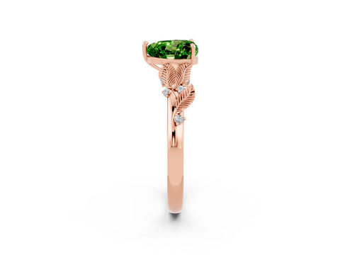 Rose gold Heart Cut Peridot Solitaire Ring with Leaf Motif Band and Four-Prong Setting_2