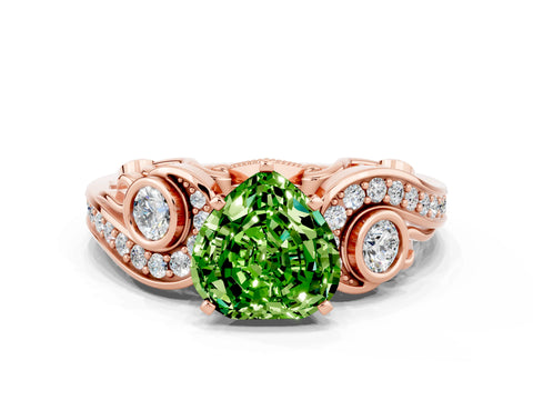 Rose gold Heart Cut Peridot Solitaire Ring with Milgrain Pavé Band and Four-Prong Setting_24