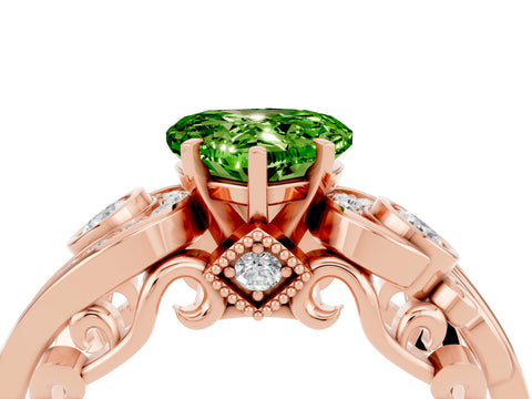 Rose gold Heart Cut Peridot Solitaire Ring with Milgrain Pavé Band and Four-Prong Setting_28