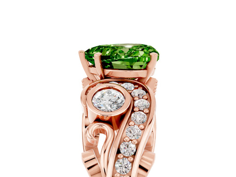 Rose gold Heart Cut Peridot Solitaire Ring with Milgrain Pavé Band and Four-Prong Setting_29