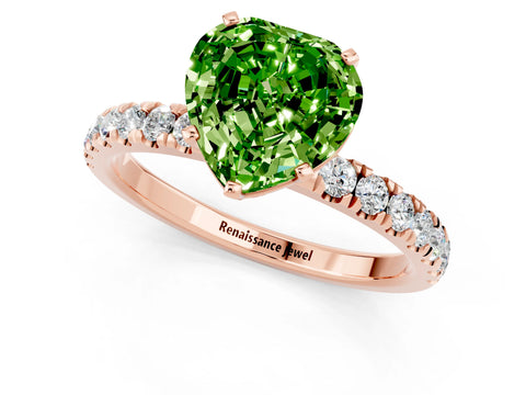 Rose gold Heart Cut Peridot Solitaire Ring with Pavé Accents and Four-Prong Setting_1