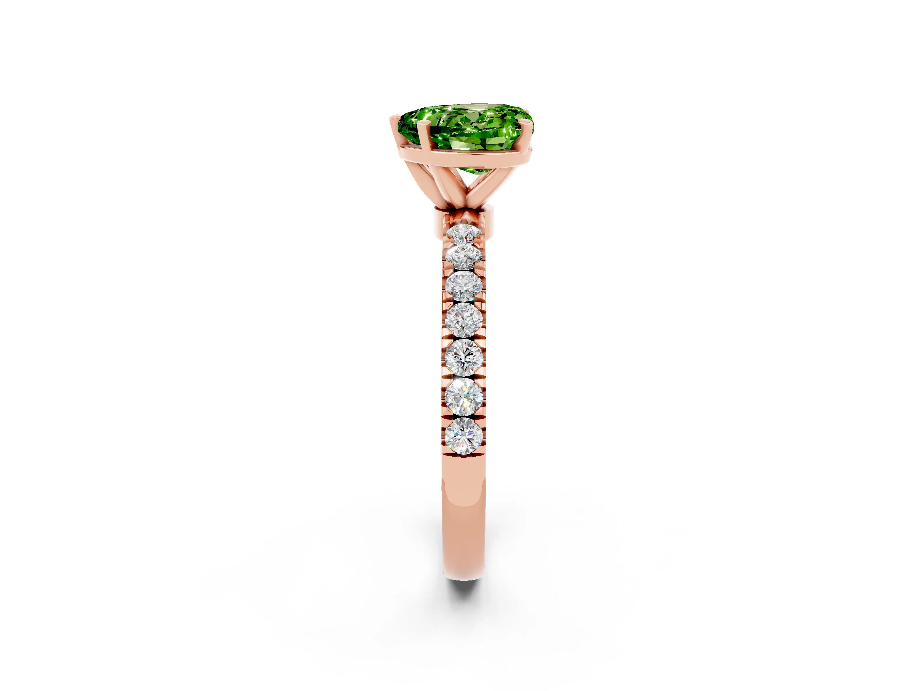 Rose gold Heart Cut Peridot Solitaire Ring with Pavé Accents and Four-Prong Setting_2