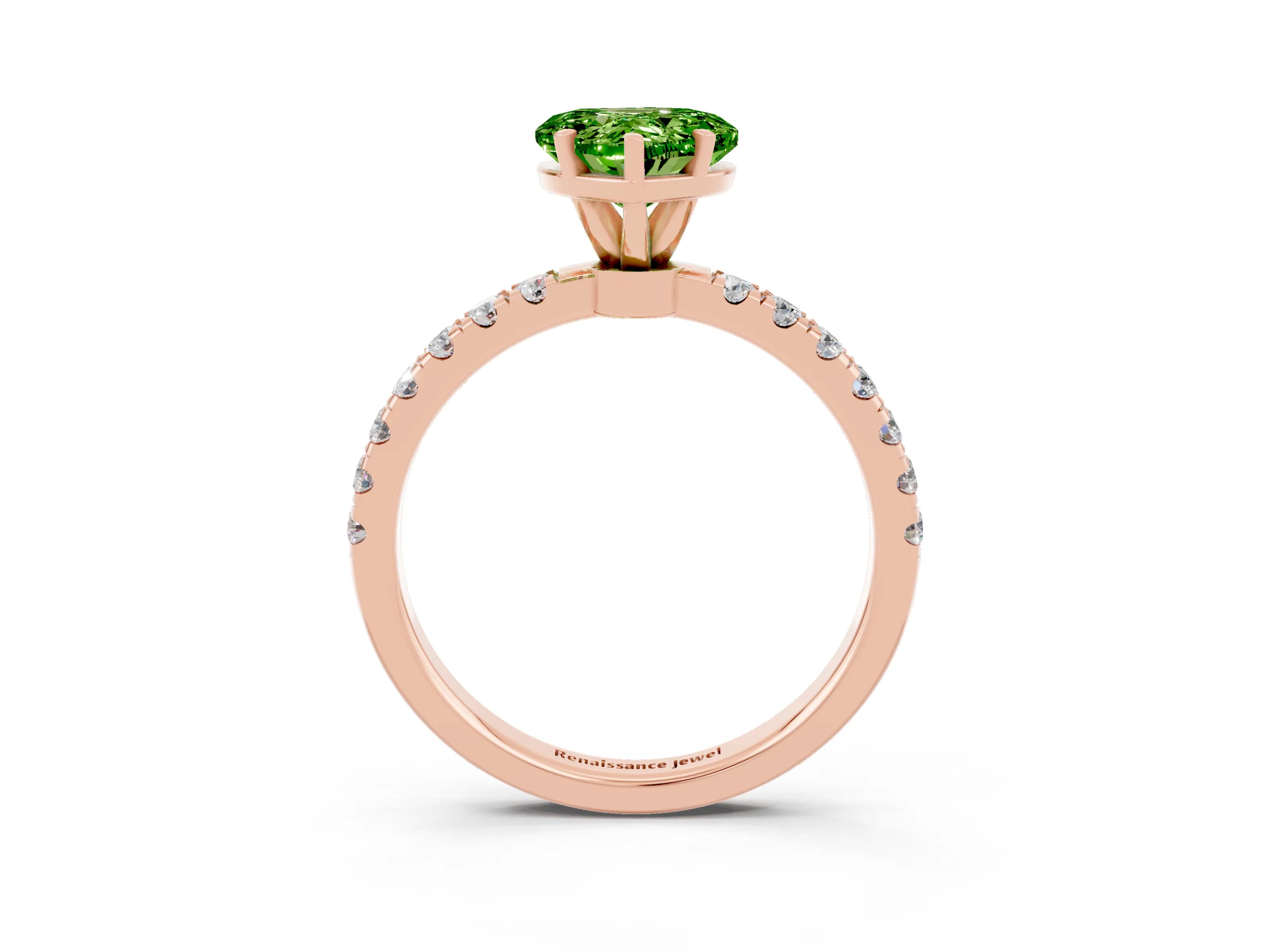 Rose gold Heart Cut Peridot Solitaire Ring with Pavé Accents and Four-Prong Setting_3
