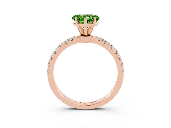 Rose gold Heart Cut Peridot Solitaire Ring with Pavé Accents and Four-Prong Setting