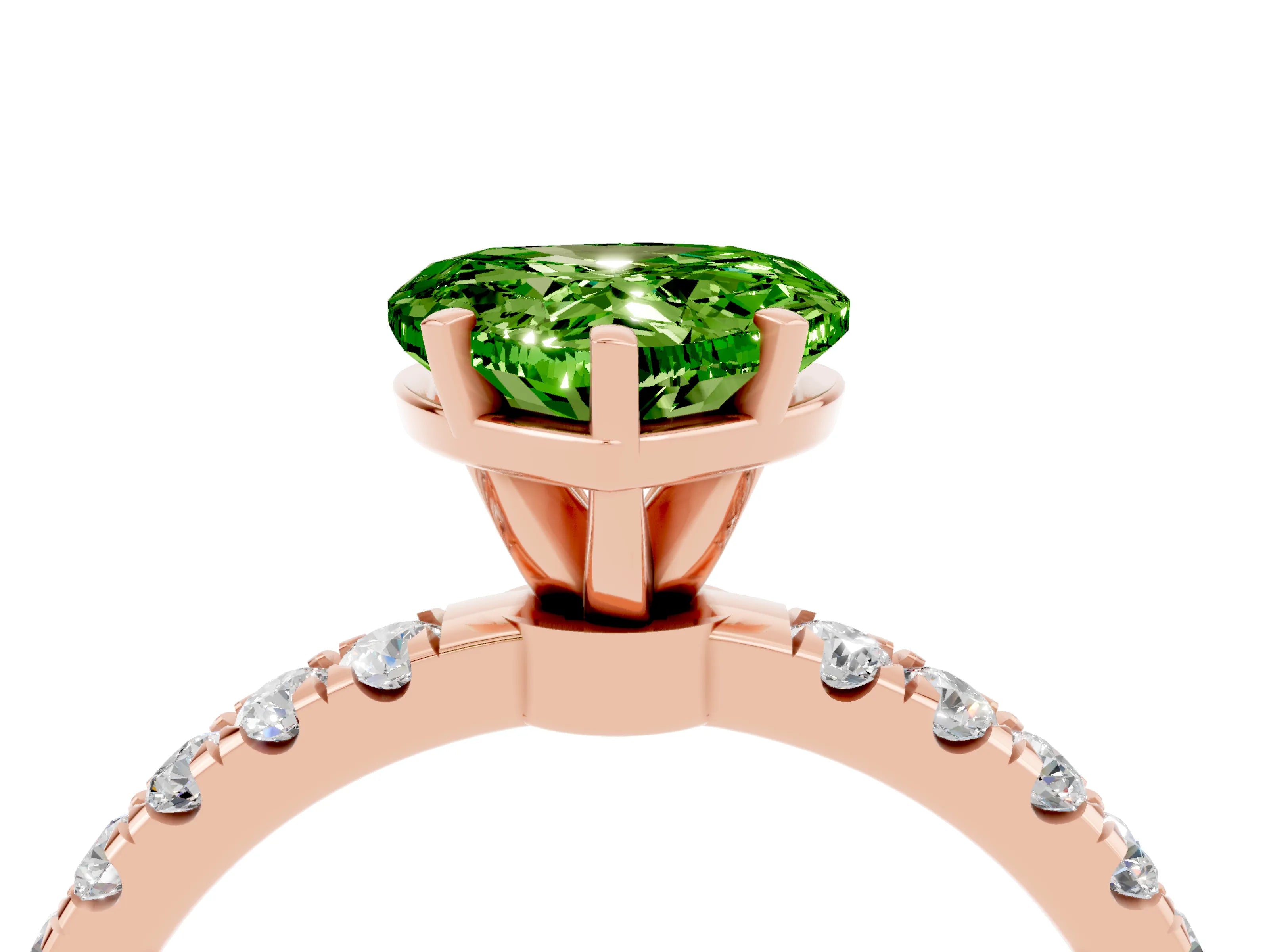 Rose gold Heart Cut Peridot Solitaire Ring with Pavé Accents and Four-Prong Setting_4
