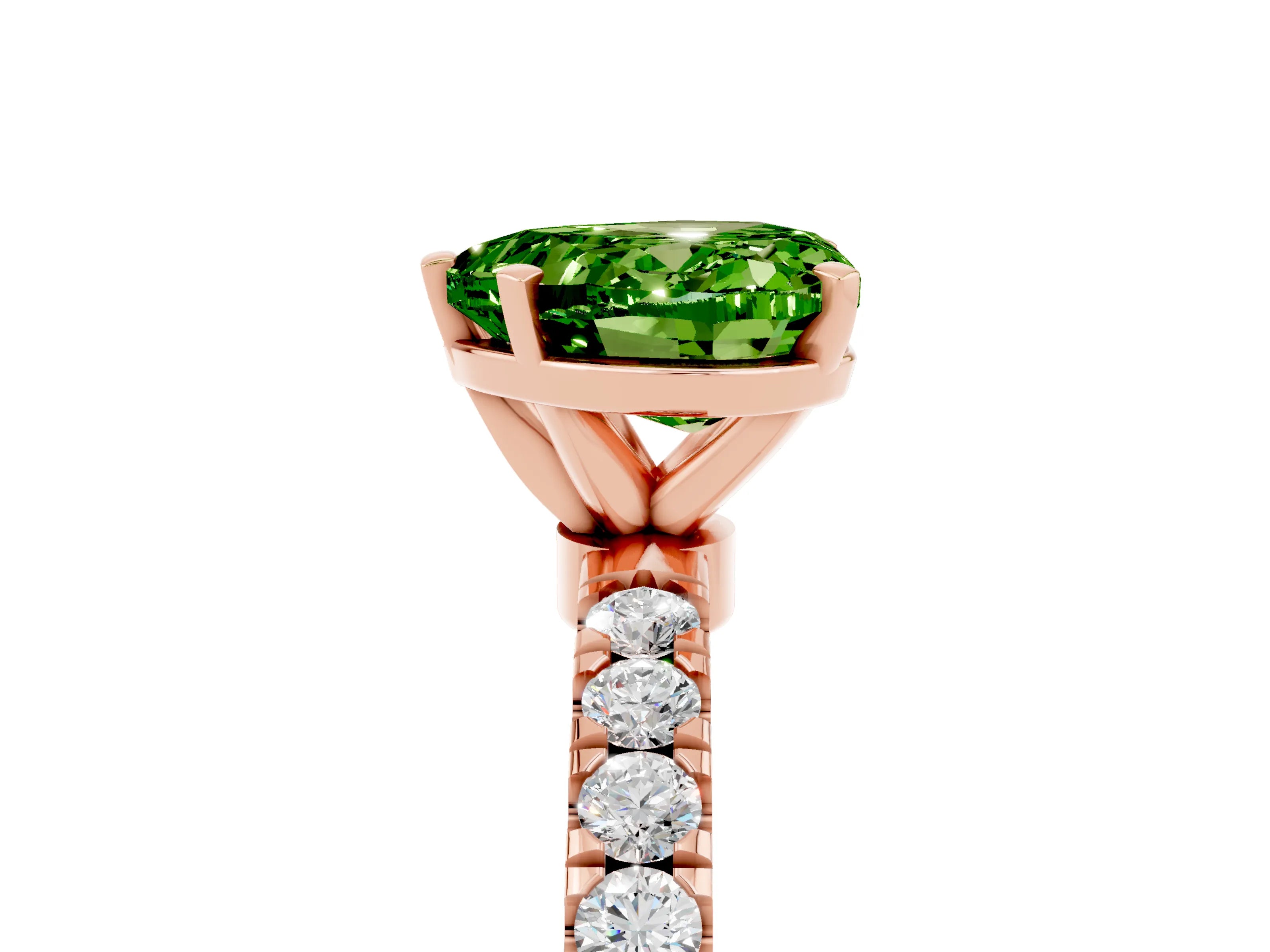Rose gold Heart Cut Peridot Solitaire Ring with Pavé Accents and Four-Prong Setting_5