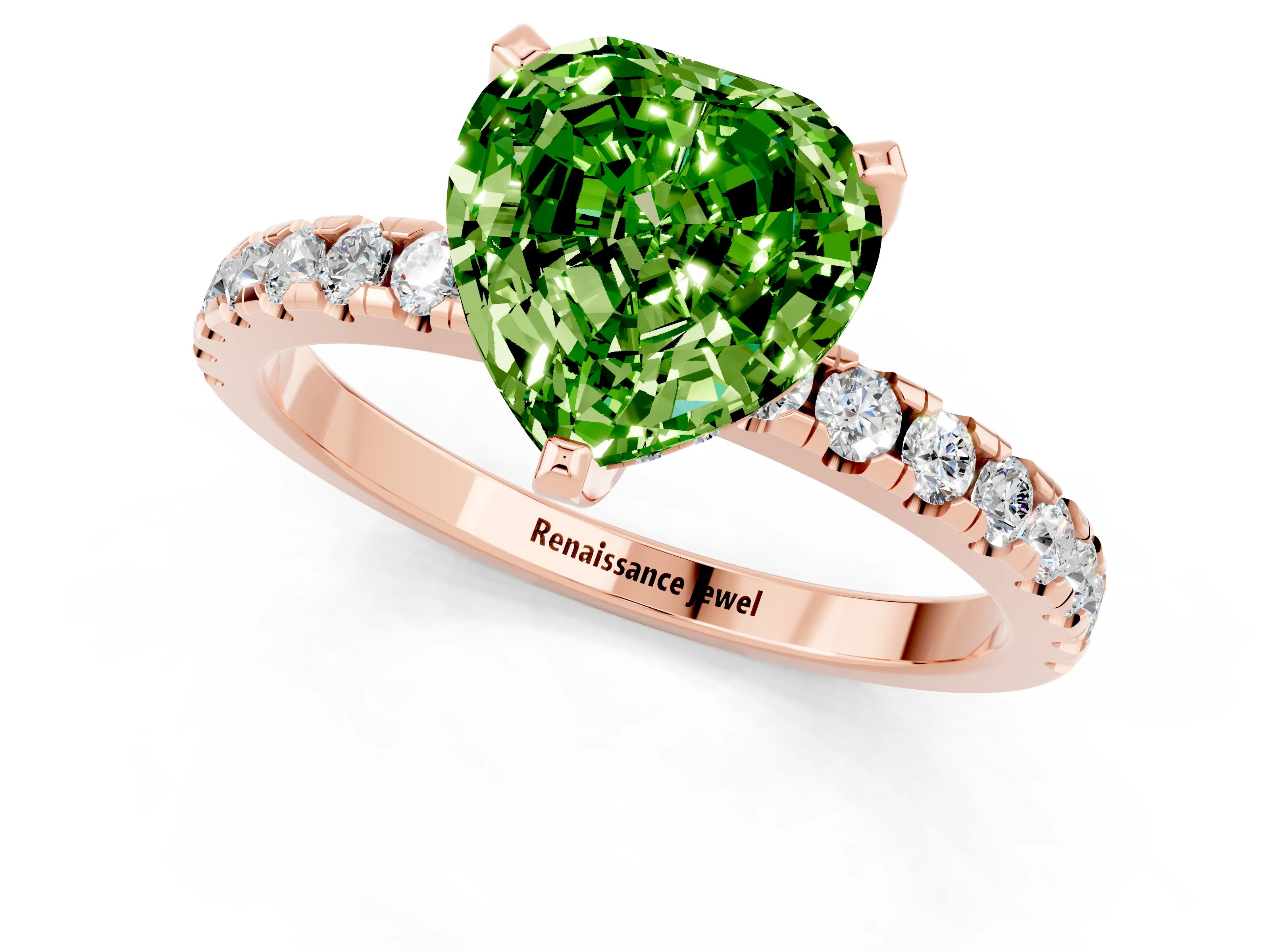 Rose gold Heart Cut Peridot Solitaire Ring with Pavé Band and Four-Prong Setting_25