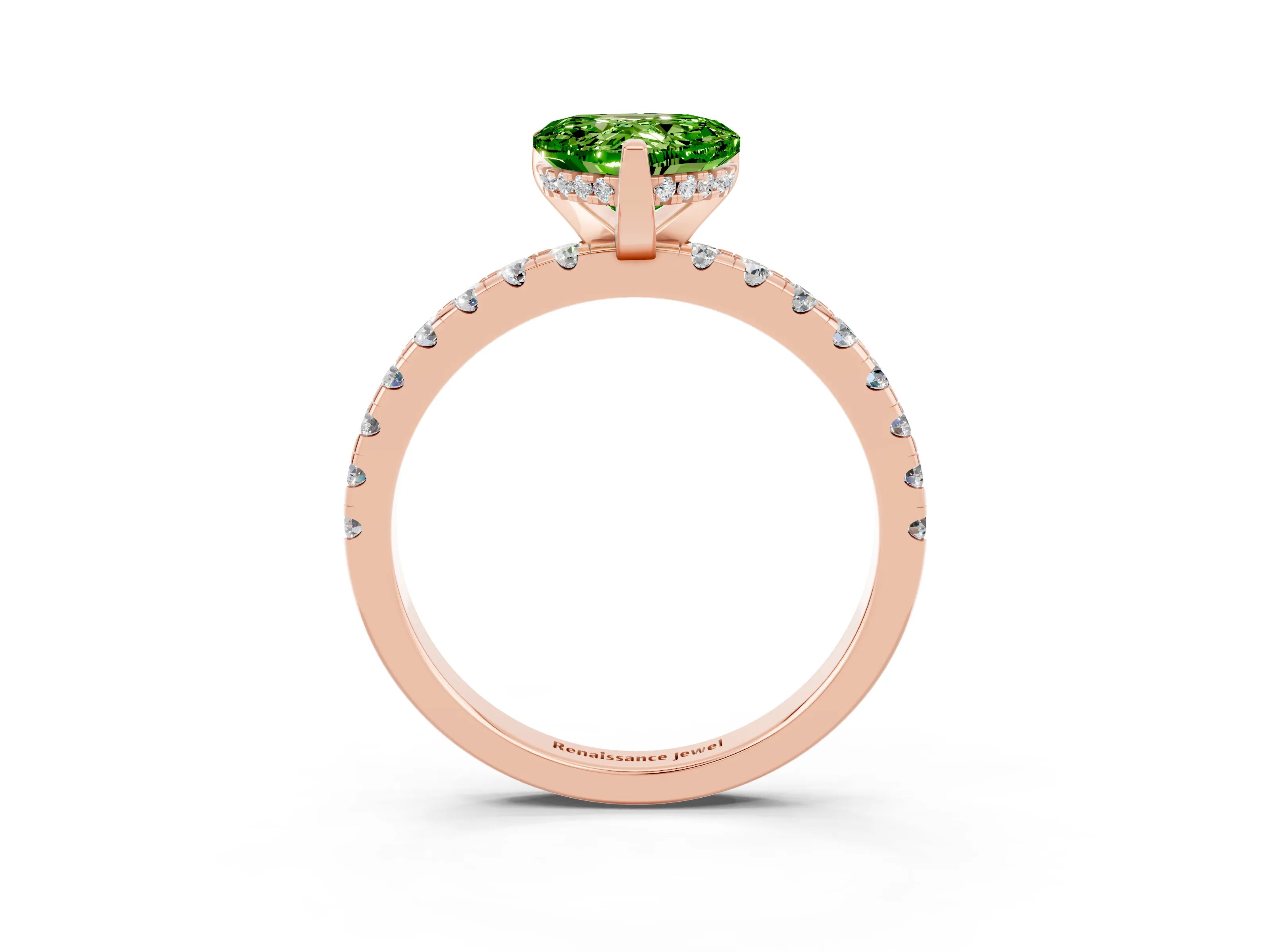 Rose gold Heart Cut Peridot Solitaire Ring with Pavé Band and Four-Prong Setting_27
