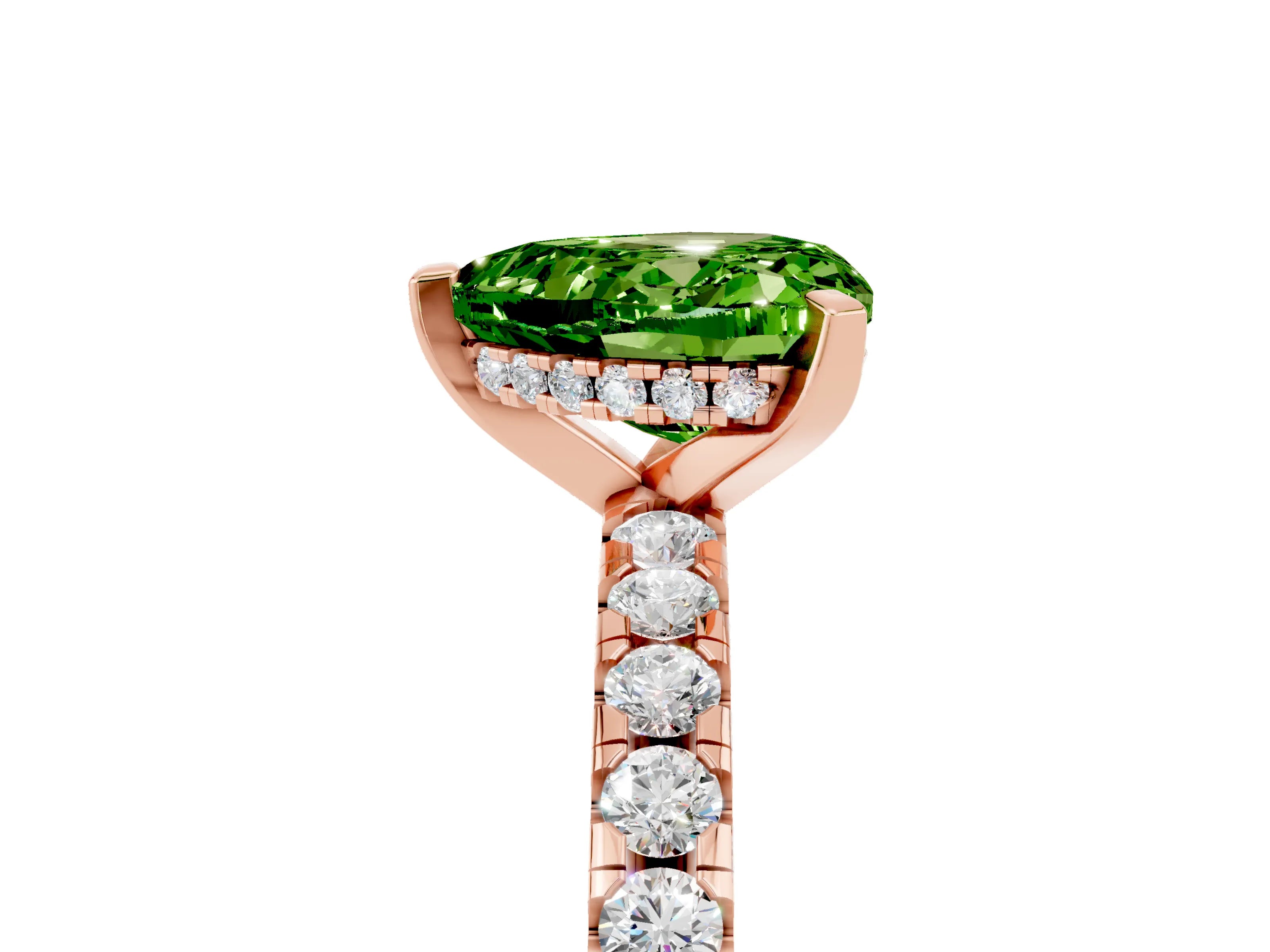 Rose gold Heart Cut Peridot Solitaire Ring with Pavé Band and Four-Prong Setting_29