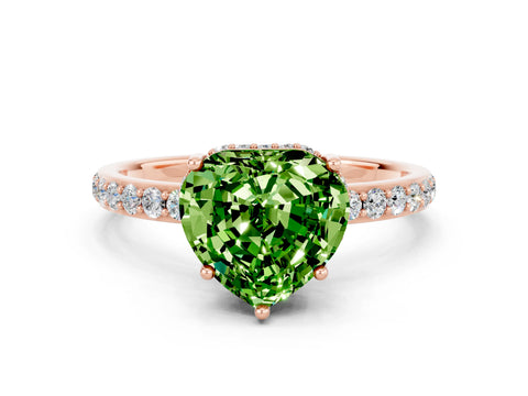 Rose gold Heart Cut Peridot Solitaire Ring with Pavé Band and Hidden Halo_12