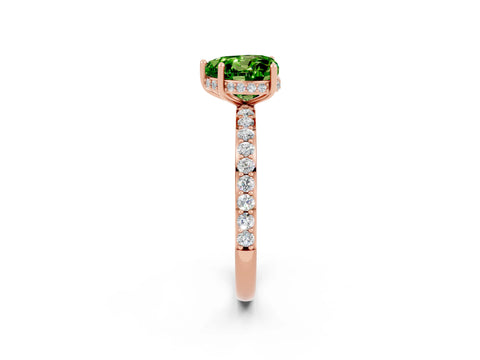 Rose gold Heart Cut Peridot Solitaire Ring with Pavé Band and Hidden Halo_14