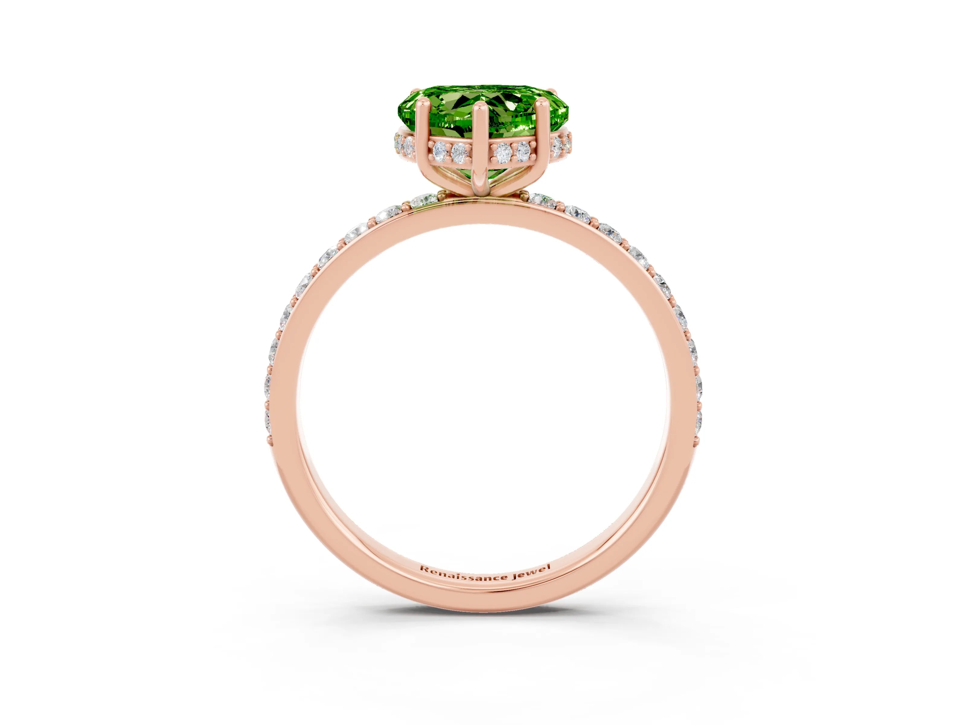 Rose gold Heart Cut Peridot Solitaire Ring with Pavé Band and Hidden Halo_15