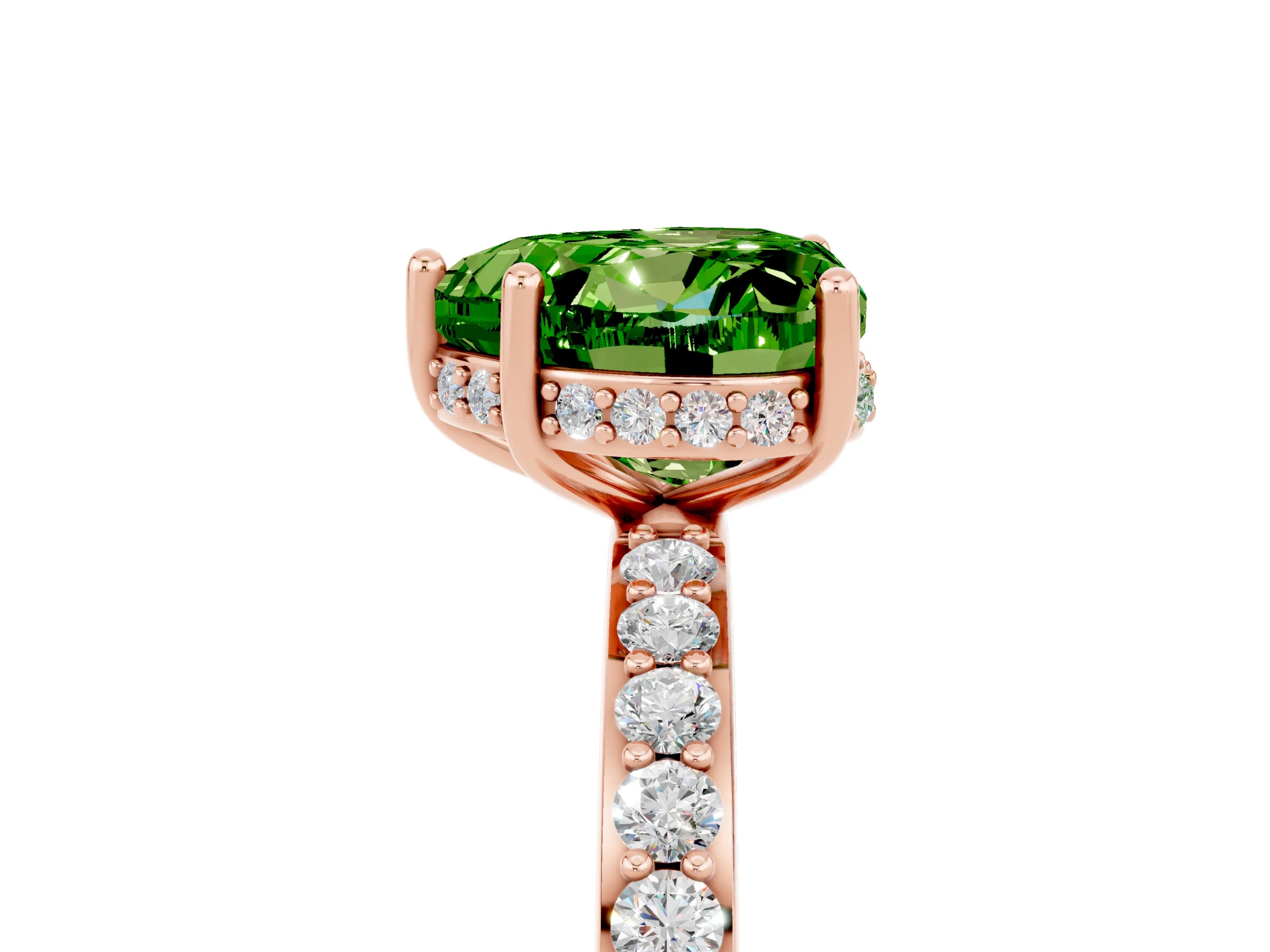 Rose gold Heart Cut Peridot Solitaire Ring with Pavé Band and Hidden Halo_17