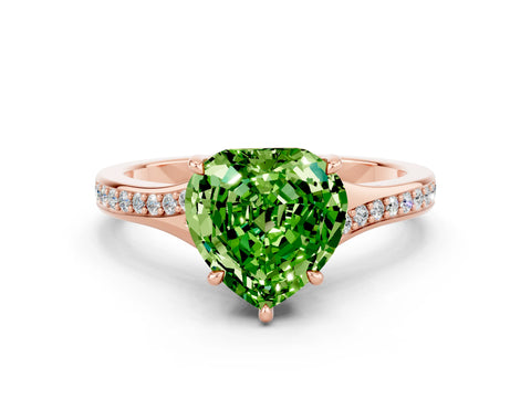 Rose gold Heart Cut Peridot Solitaire Ring with Pavé Band and Prong Setting_12
