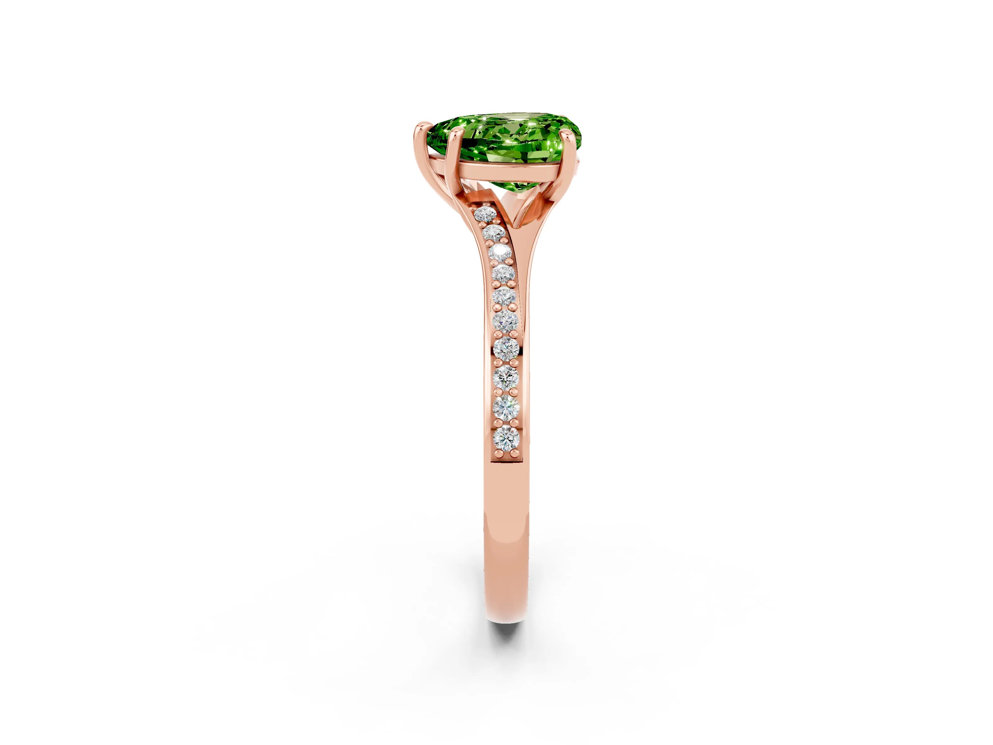Rose gold Heart Cut Peridot Solitaire Ring with Pavé Band and Prong Setting_14